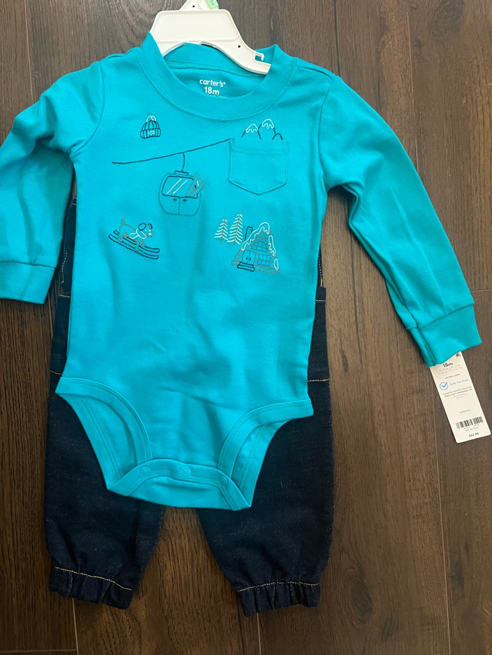 Carter's Turquoise Long-Sleeve Bodysuit with Ski Embroidery